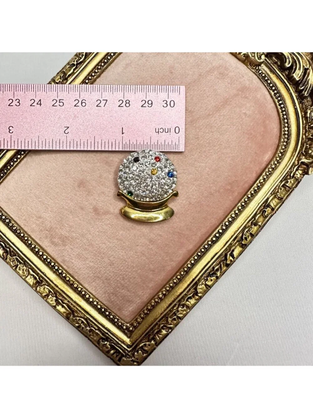Crystal Ball Brooch W/ Gold Tone Base & Multicolor Pave Crystals Fortune Teller